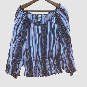 Vintage Studio 1940 Blouse Womens L Purple Striped Smocked Waist Boho Whimsigoth